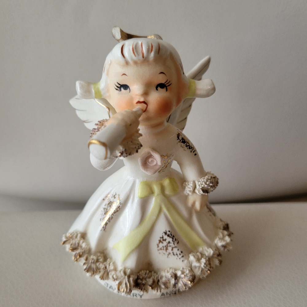 Lefton Exclusive January Girl Angel Figurine ~ Cute! ~ Broken Halo & Wing 😥
